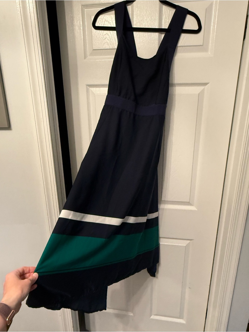 Navy Colorblock Sleeveless Maxi Dress with Green Dress Accent